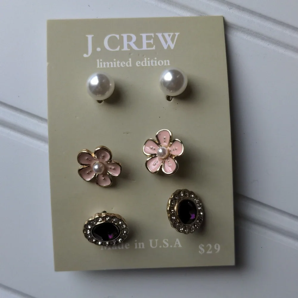 JCrew Limited Edition 3 Pairs Post Stud Earrings Set New on Card - Picture 2 of 7
